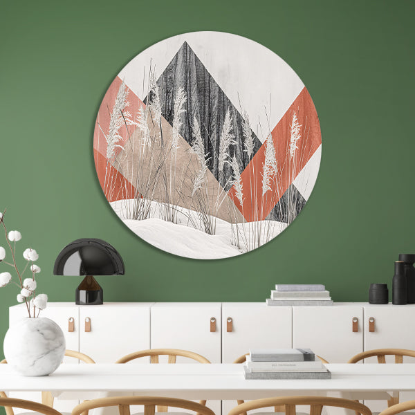 Abstracte minimalistische kunst met planten en bergen aluminium muurcirkel