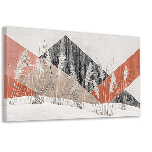 Abstracte minimalistische kunst met planten en bergen canvas