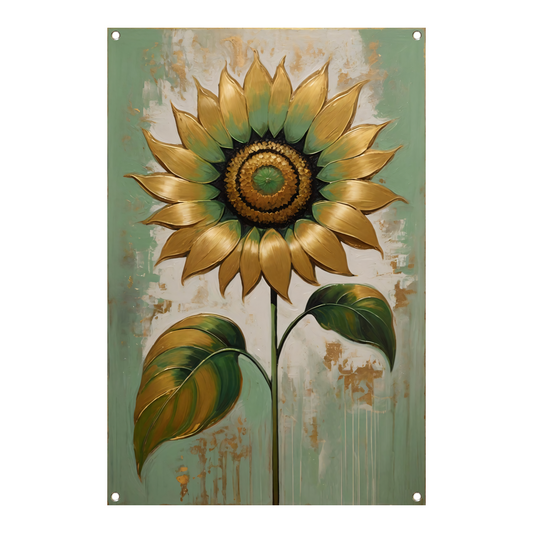 Elegante Gouden Zonnebloem op Groen tuinposter