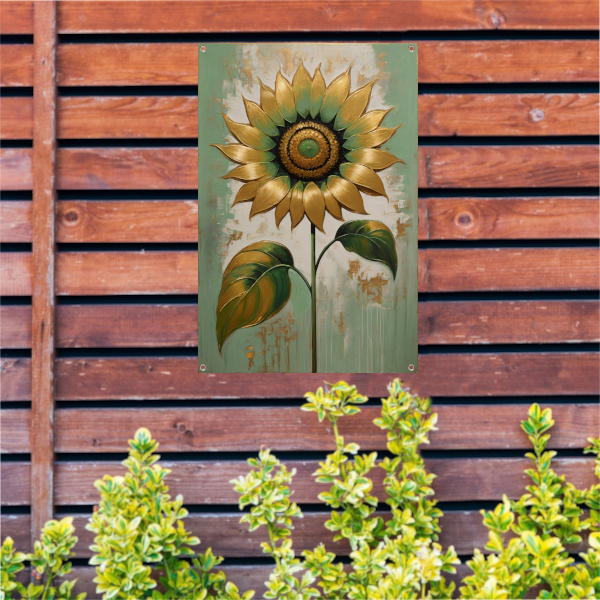 Elegante Gouden Zonnebloem op Groen tuinposter