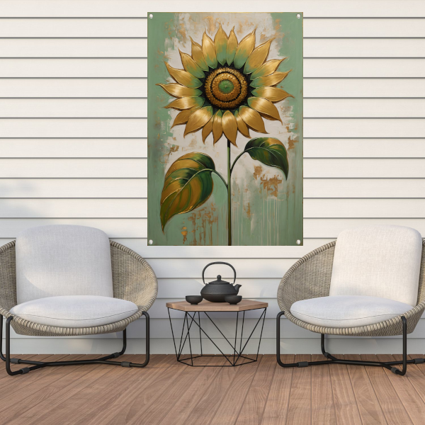 Elegante Gouden Zonnebloem op Groen tuinposter