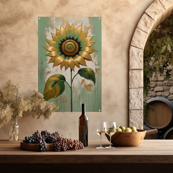 Elegante Gouden Zonnebloem op Groen tuinposter