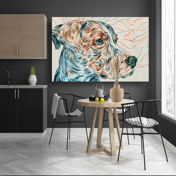 Kleurrijke abstracte hond lijntekening schilderij acrylglas