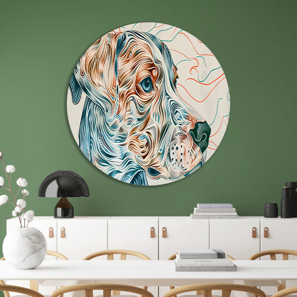 Kleurrijke abstracte hond lijntekening schilderij forex muurcirkel