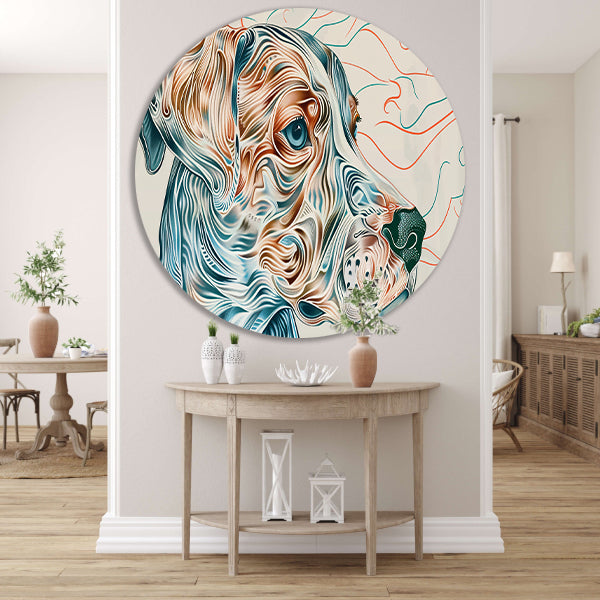 Kleurrijke abstracte hond lijntekening schilderij forex muurcirkel