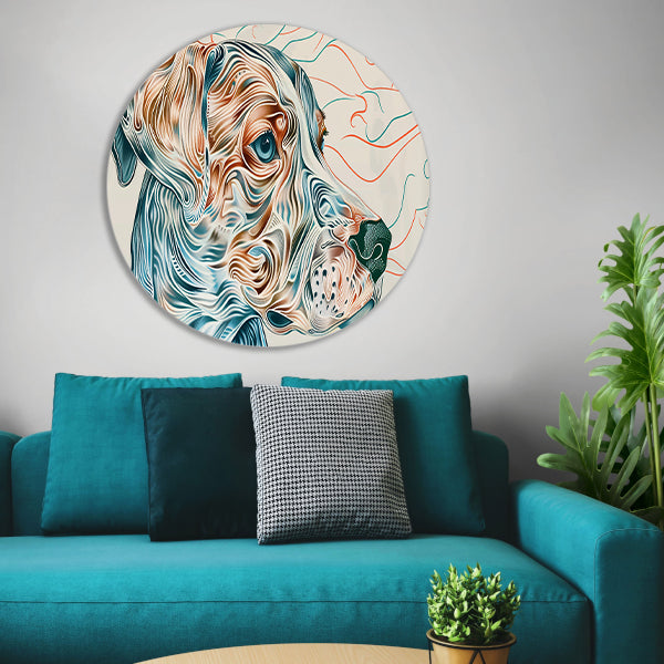 Kleurrijke abstracte hond lijntekening schilderij forex muurcirkel