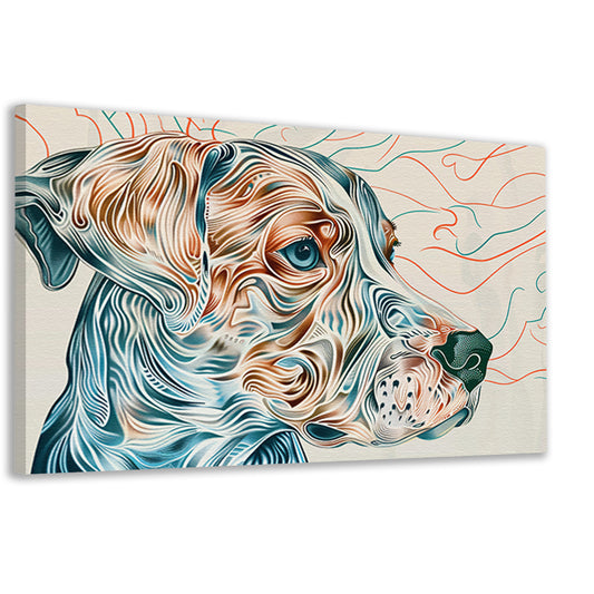 Kleurrijke abstracte hond lijntekening schilderij canvas