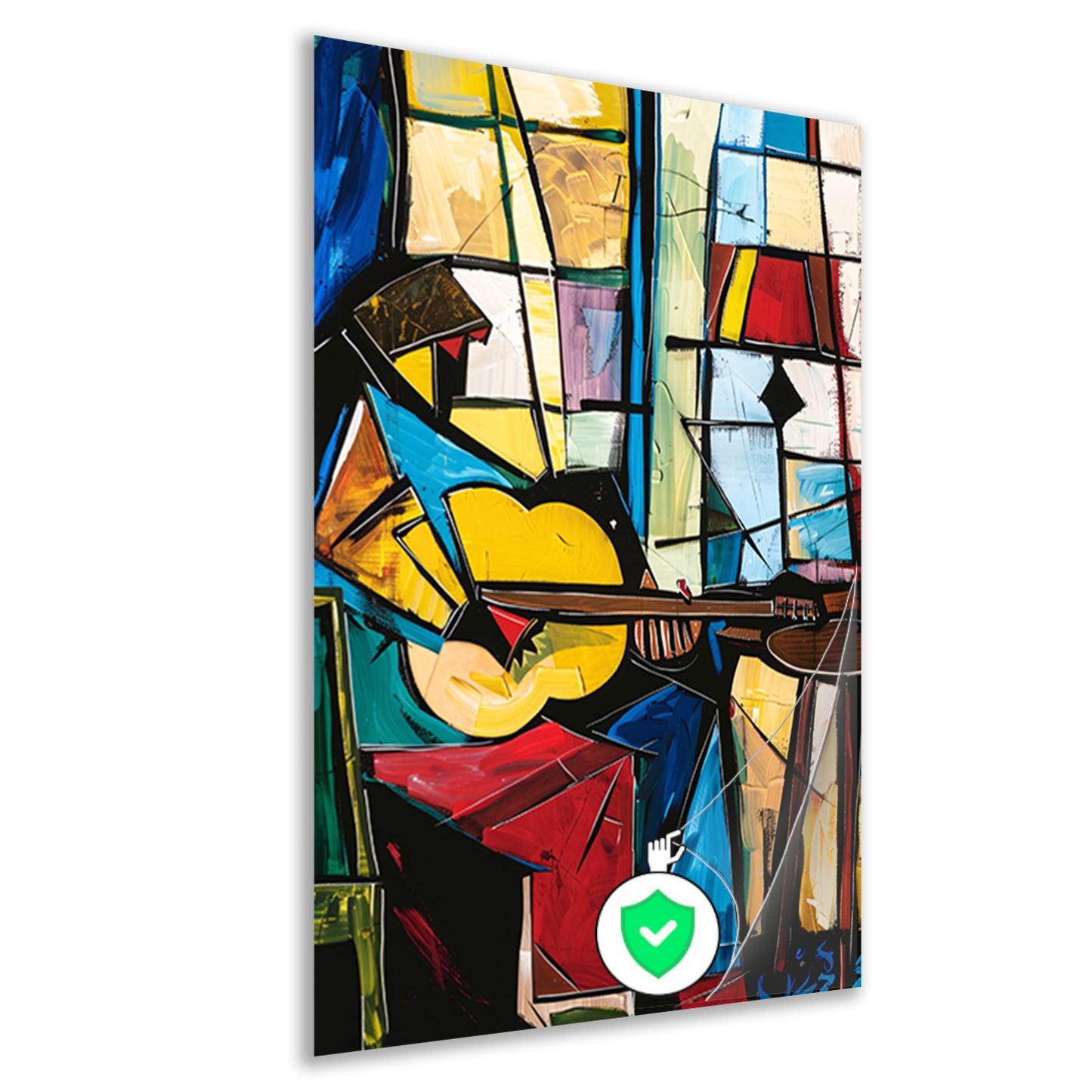 Kubistische Gitarist in Kleurrijk Interieur poster