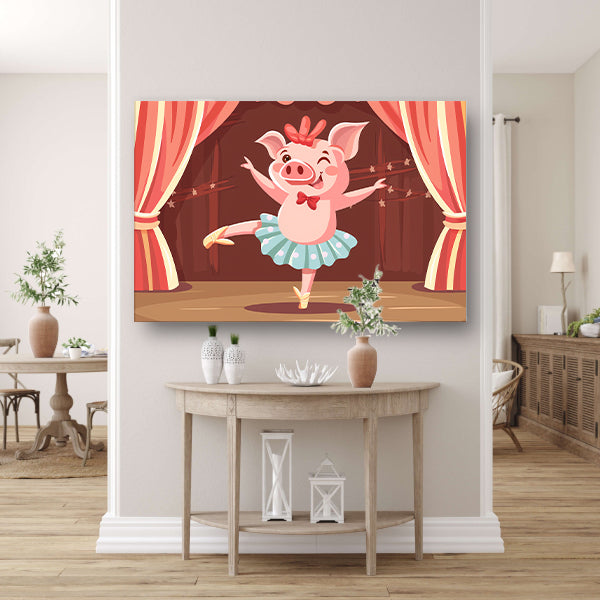Dansend varken in kleurrijke balletkleding acrylglas