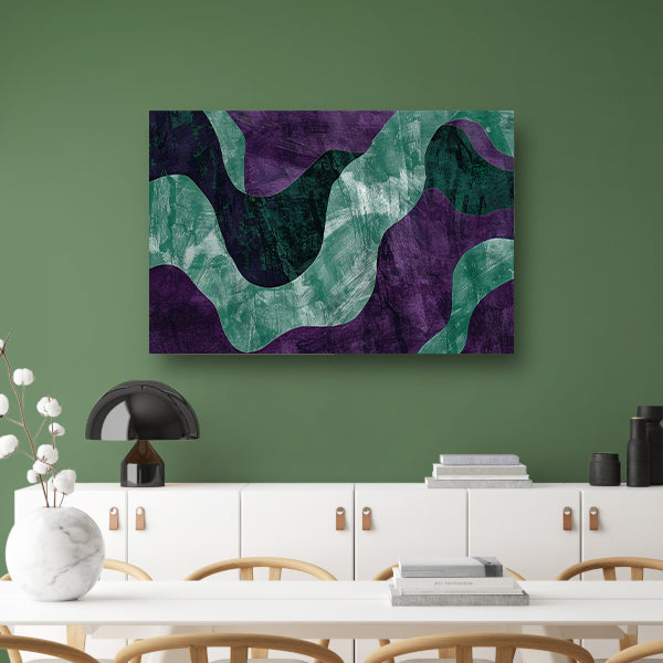 Abstract kunstwerk met paarse en groene lijnen canvas
