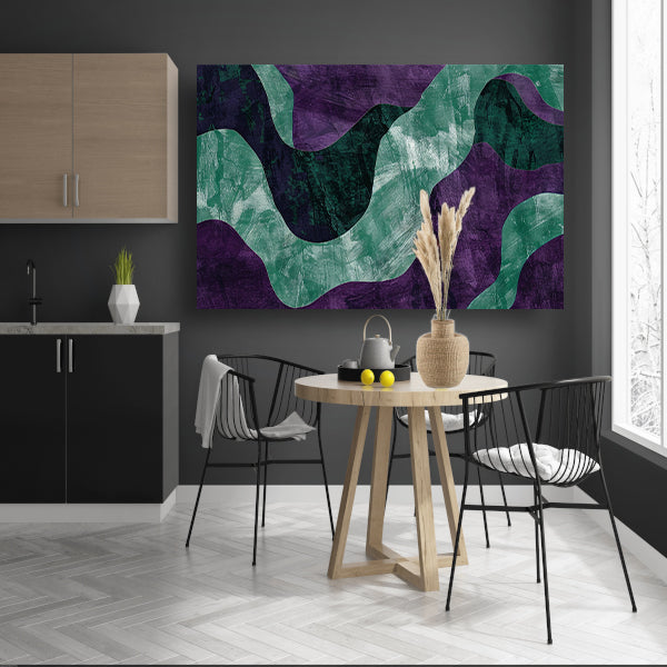Abstract kunstwerk met paarse en groene lijnen canvas