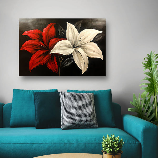 Abstracte bloemen in rood en wit canvas