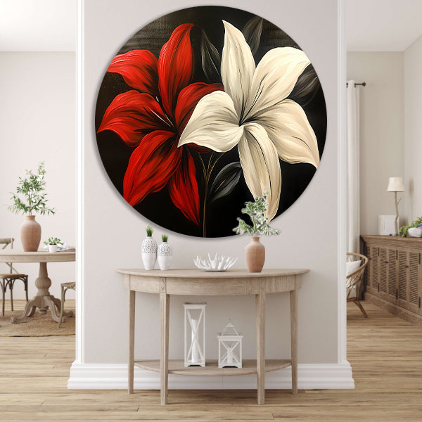 Abstracte bloemen in rood en wit forex muurcirkel