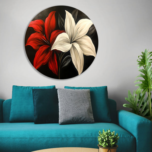 Abstracte bloemen in rood en wit forex muurcirkel