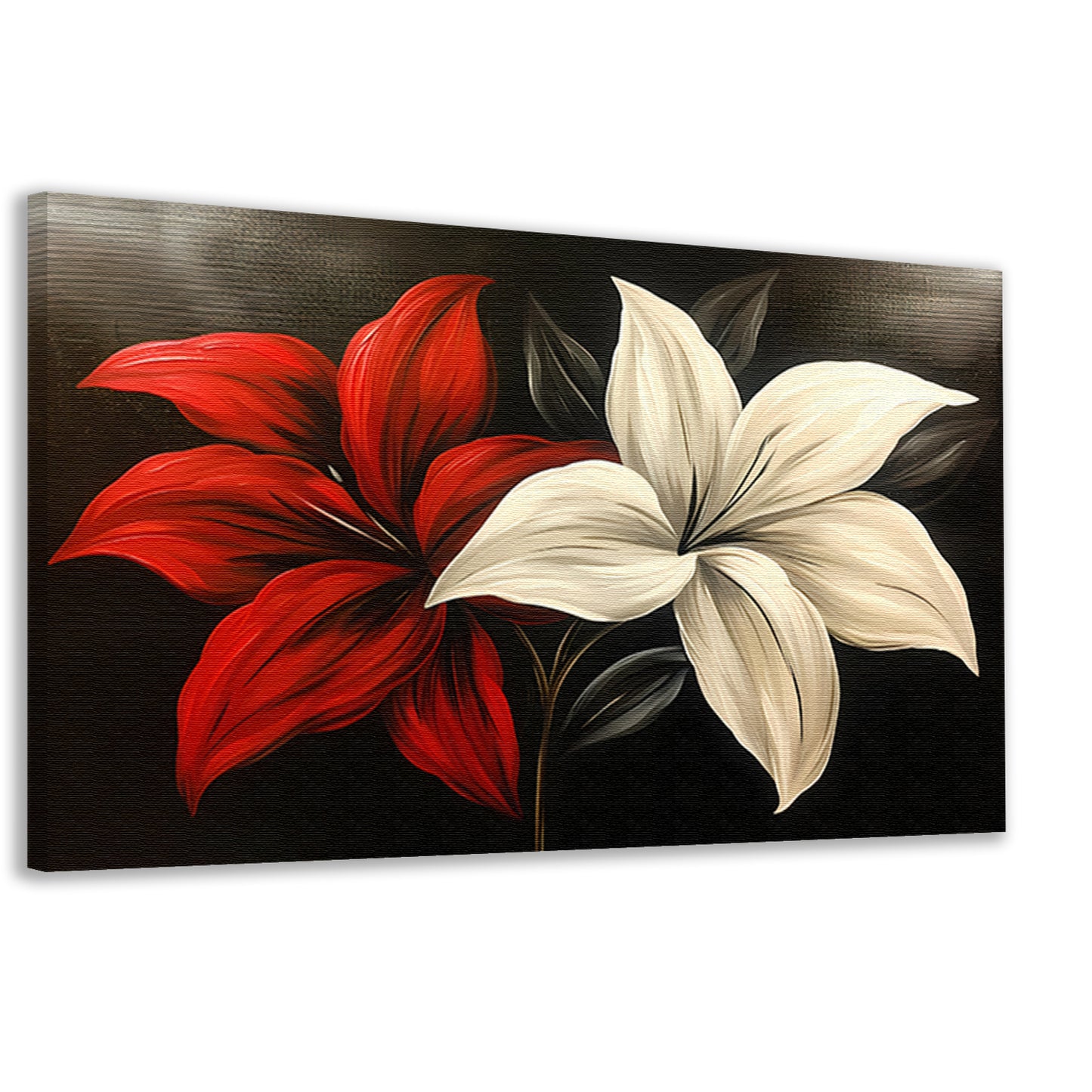 Abstracte bloemen in rood en wit canvas