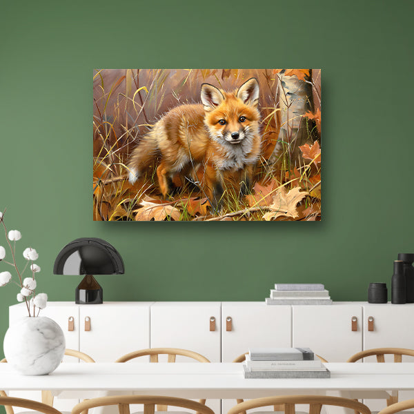 Schattige jonge vos in herfstbos poster