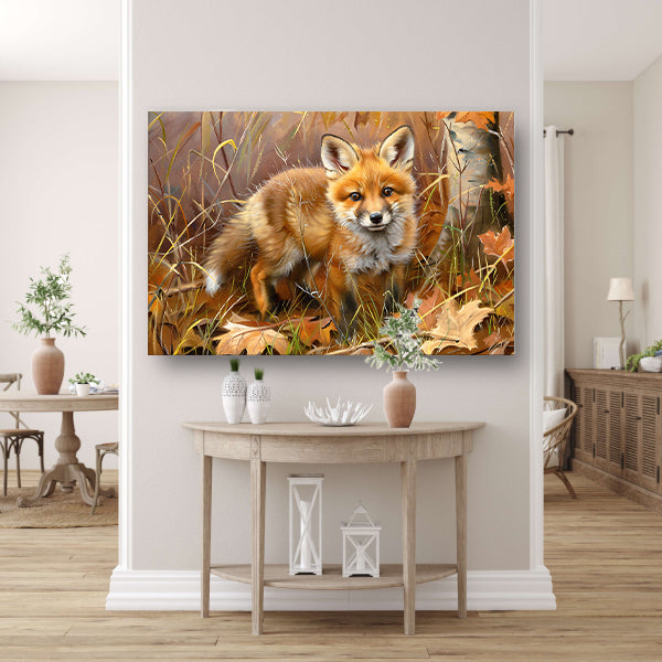 Schattige jonge vos in herfstbos poster