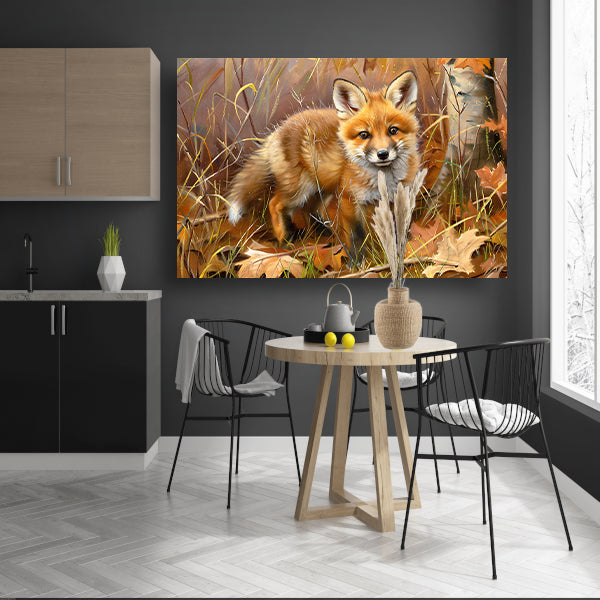 Schattige jonge vos in herfstbos poster