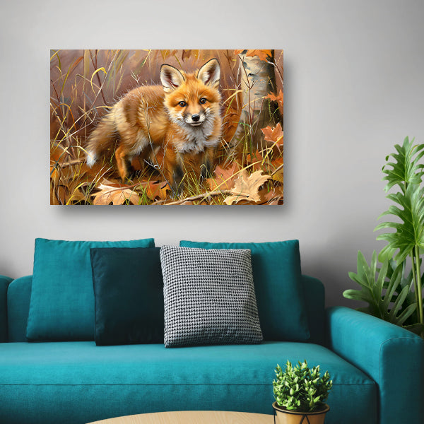 Schattige jonge vos in herfstbos poster
