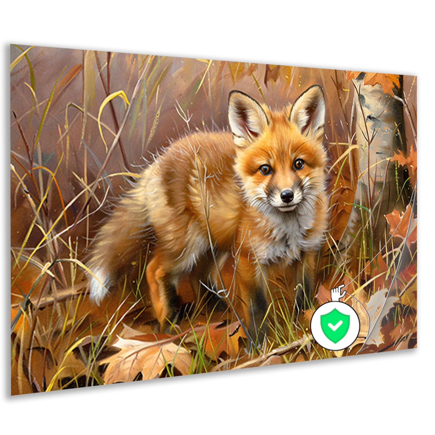 Schattige jonge vos in herfstbos poster
