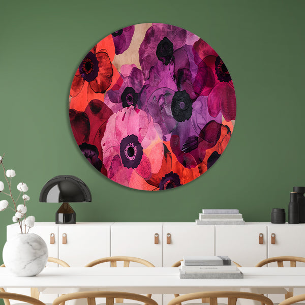 Kleurrijk abstract bloemenveld schilderij forex muurcirkel