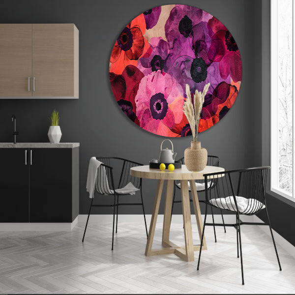 Kleurrijk abstract bloemenveld schilderij forex muurcirkel