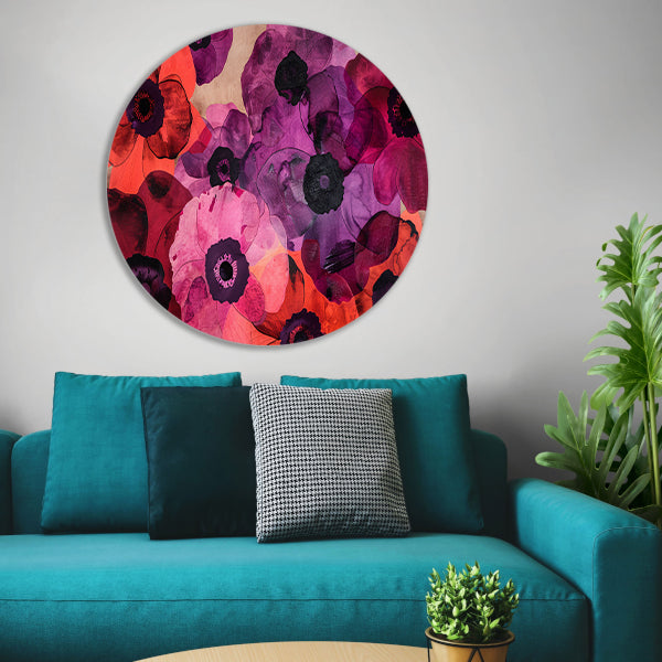 Kleurrijk abstract bloemenveld schilderij forex muurcirkel