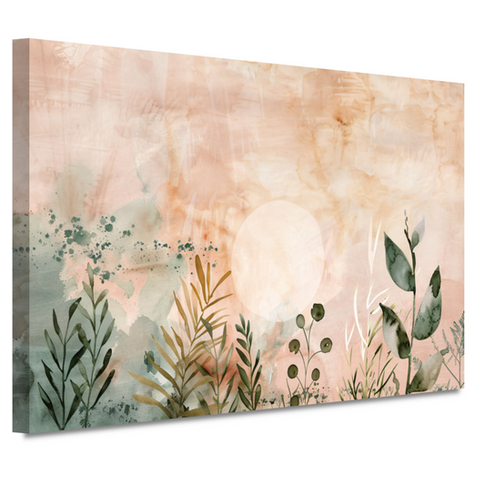 Zonsopkomst in Sepia met Groene Flora canvas