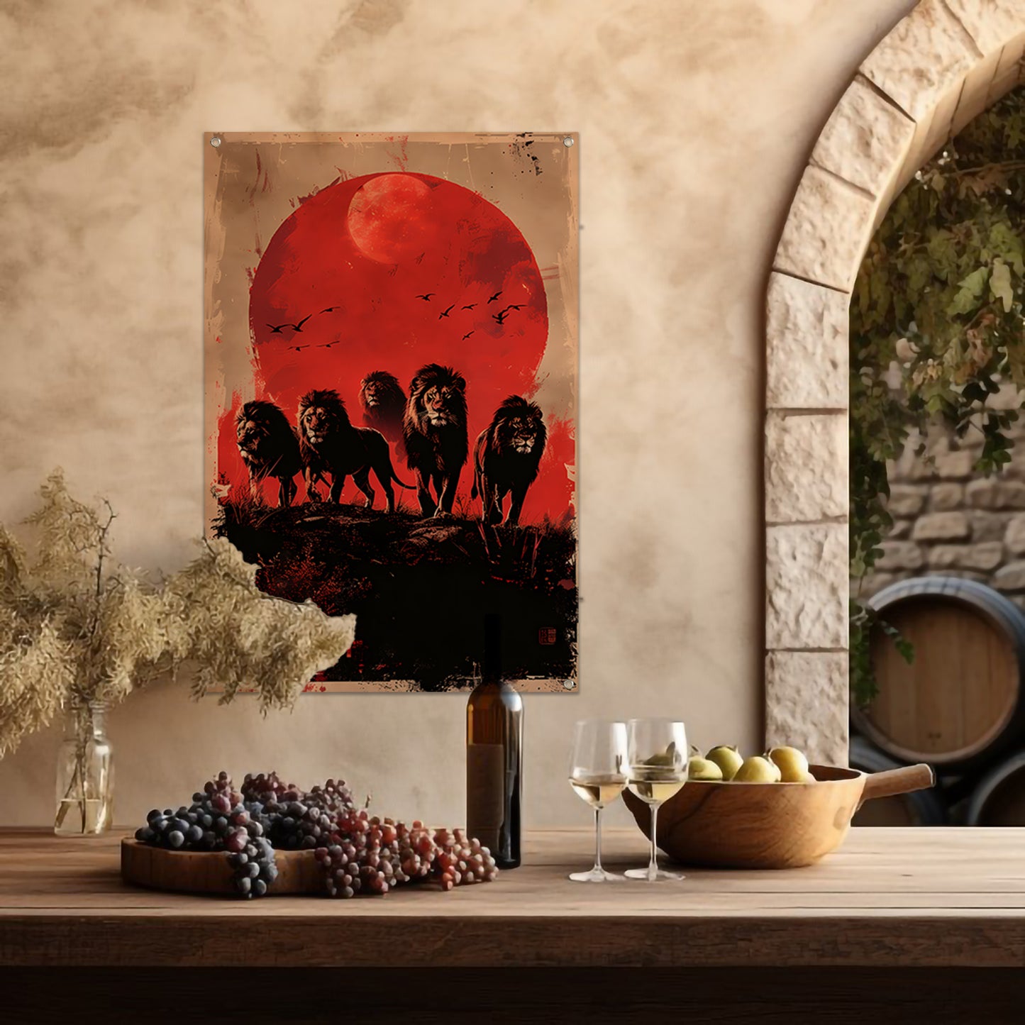 Sterrennacht met Leeuwen tuinposter