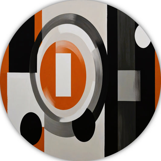 Minimalistische Harmonie in Oranje en Grijs aluminium muurcirkel