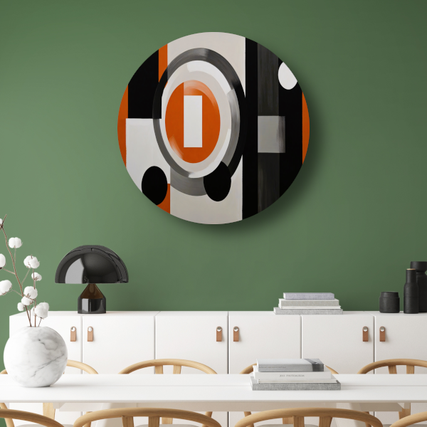 Minimalistische Harmonie in Oranje en Grijs aluminium muurcirkel