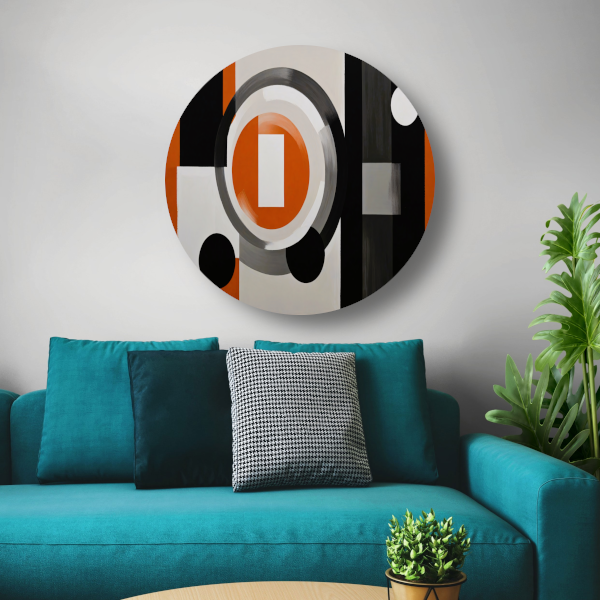 Minimalistische Harmonie in Oranje en Grijs aluminium muurcirkel