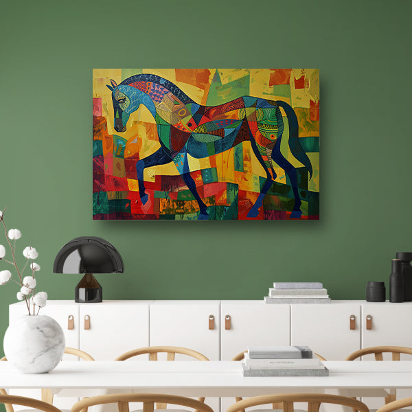 Kleurrijk abstract schilderij van een paard poster