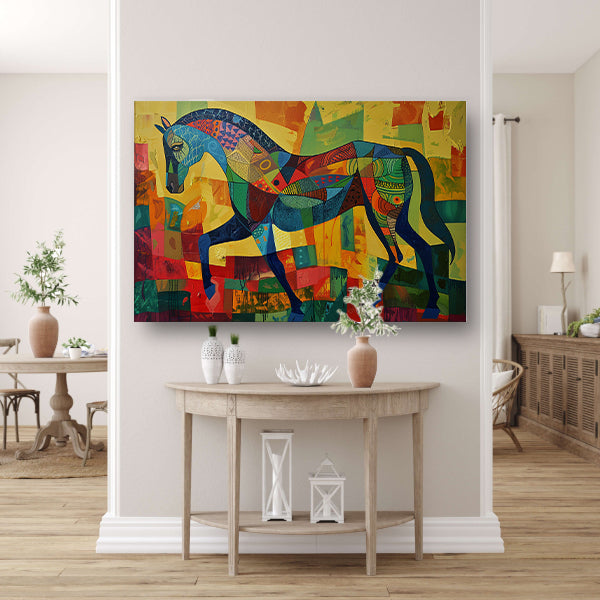Kleurrijk abstract schilderij van een paard poster