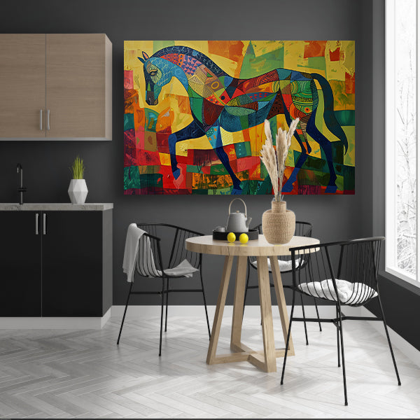 Kleurrijk abstract schilderij van een paard poster