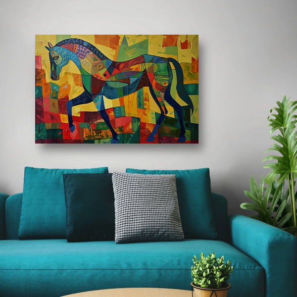 Kleurrijk abstract schilderij van een paard poster
