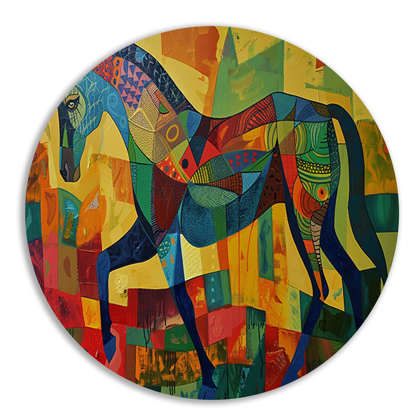 Kleurrijk abstract schilderij van een paard aluminium muurcirkel