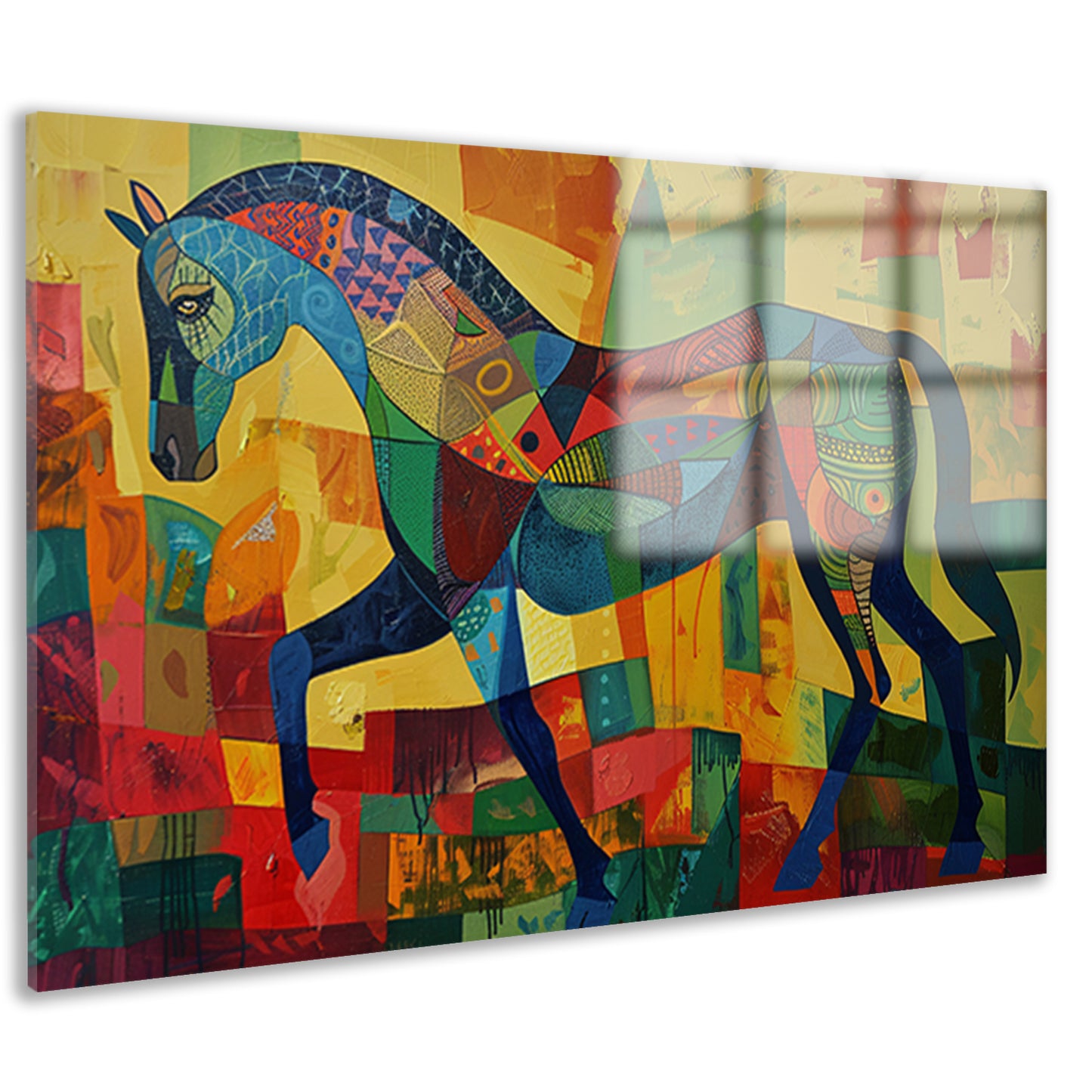 Kleurrijk abstract schilderij van een paard acrylglas
