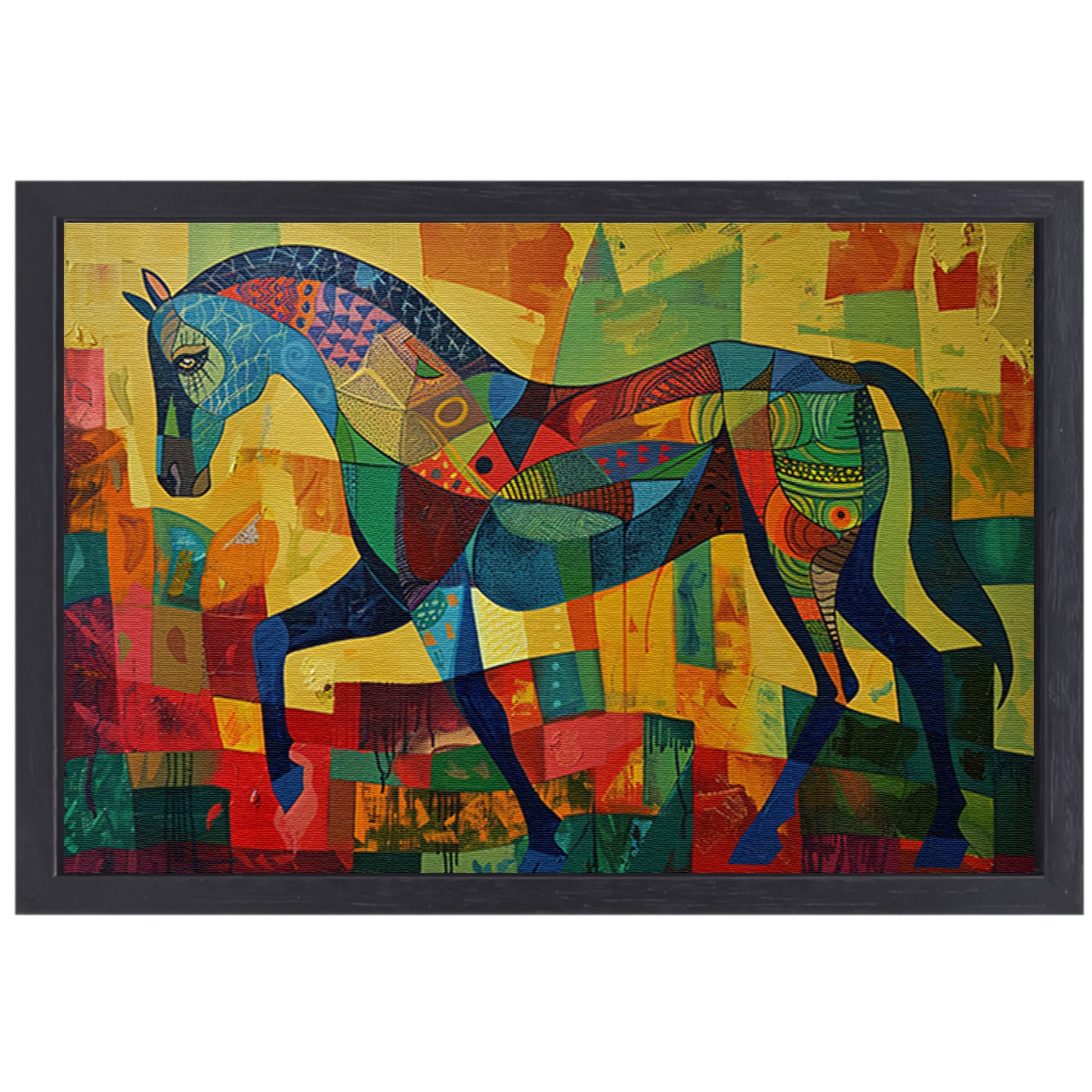 Kleurrijk abstract schilderij van een paard canvas met baklijst