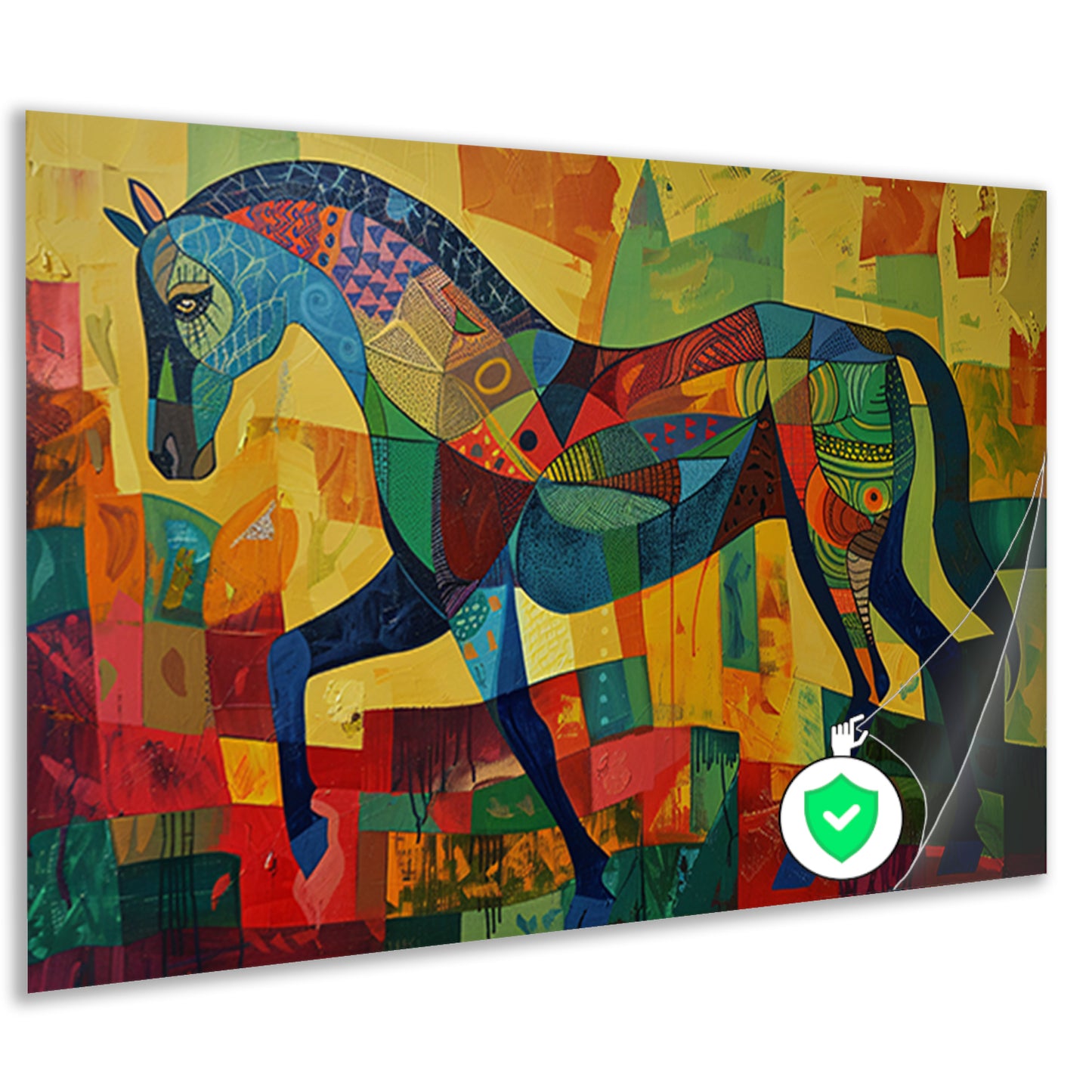 Kleurrijk abstract schilderij van een paard poster