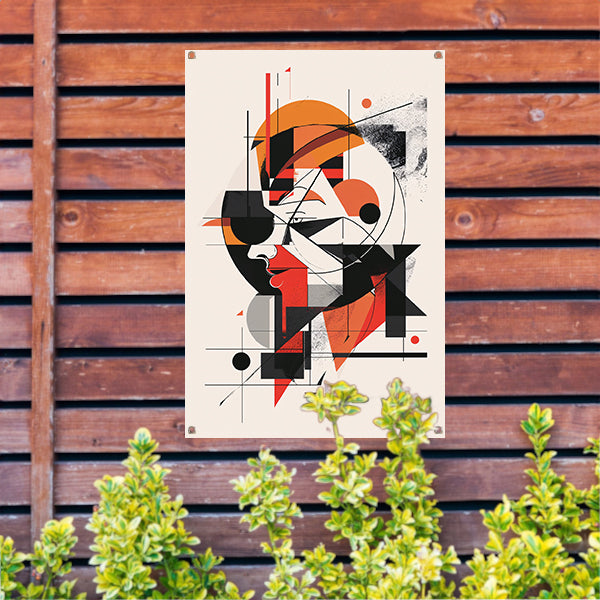 Abstract portret van vrouw in geometrische vormen tuinposter