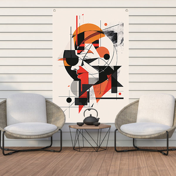 Abstract portret van vrouw in geometrische vormen tuinposter
