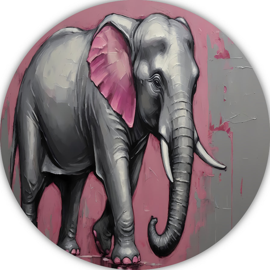 Abstracte olifant in zilver en roze aluminium muurcirkel