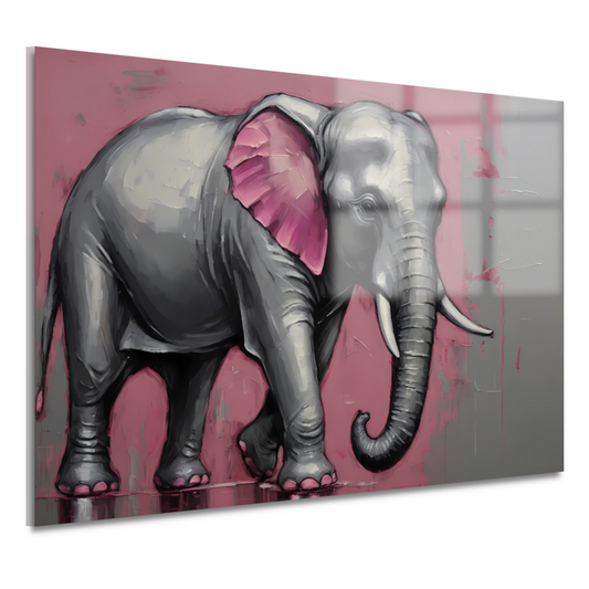 Abstracte olifant in zilver en roze acrylglas
