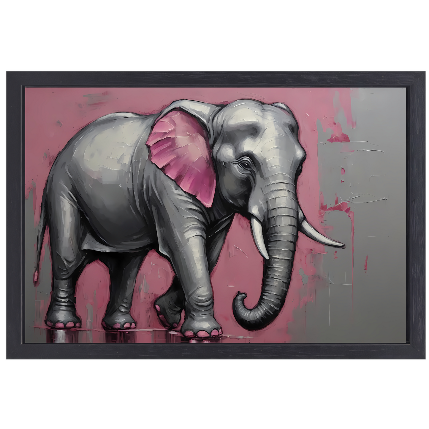 Abstracte olifant in zilver en roze canvas met baklijst
