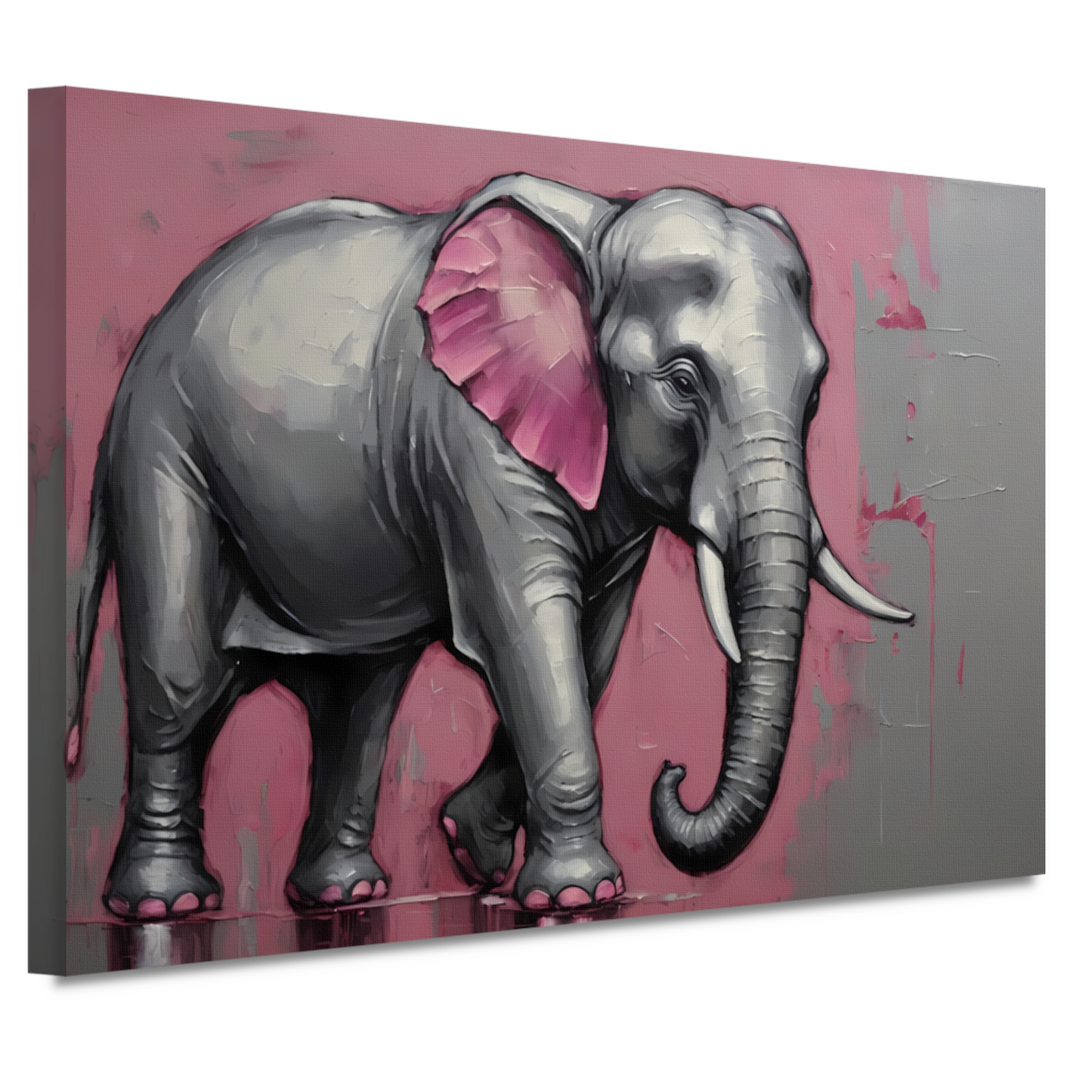 Abstracte olifant in zilver en roze canvas