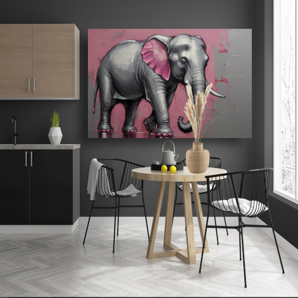 Abstracte olifant in zilver en roze canvas