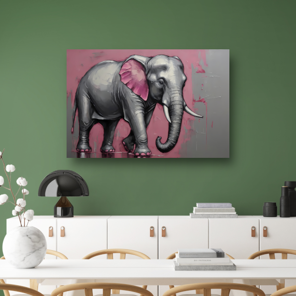 Abstracte olifant in zilver en roze canvas met baklijst