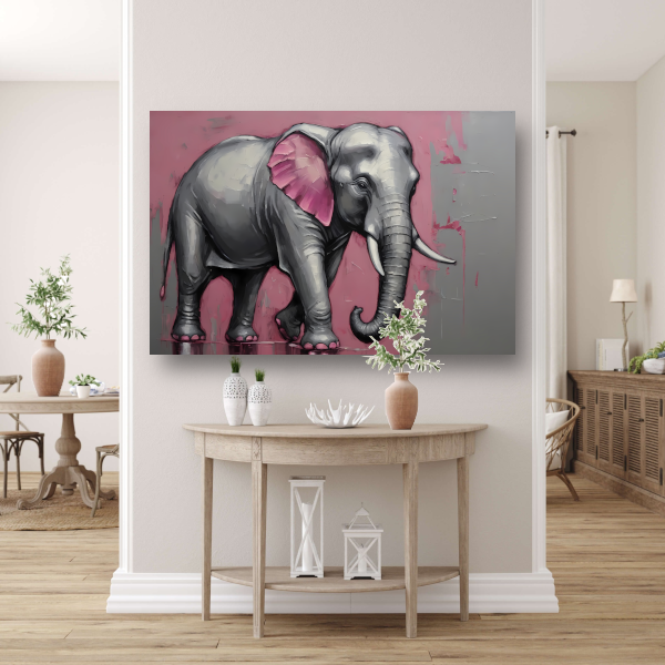 Abstracte olifant in zilver en roze acrylglas