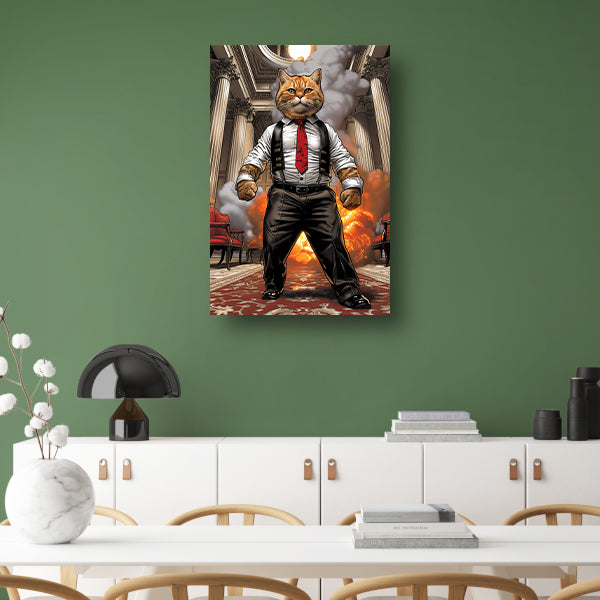 HyperRealistisch kat in pak met explosie poster